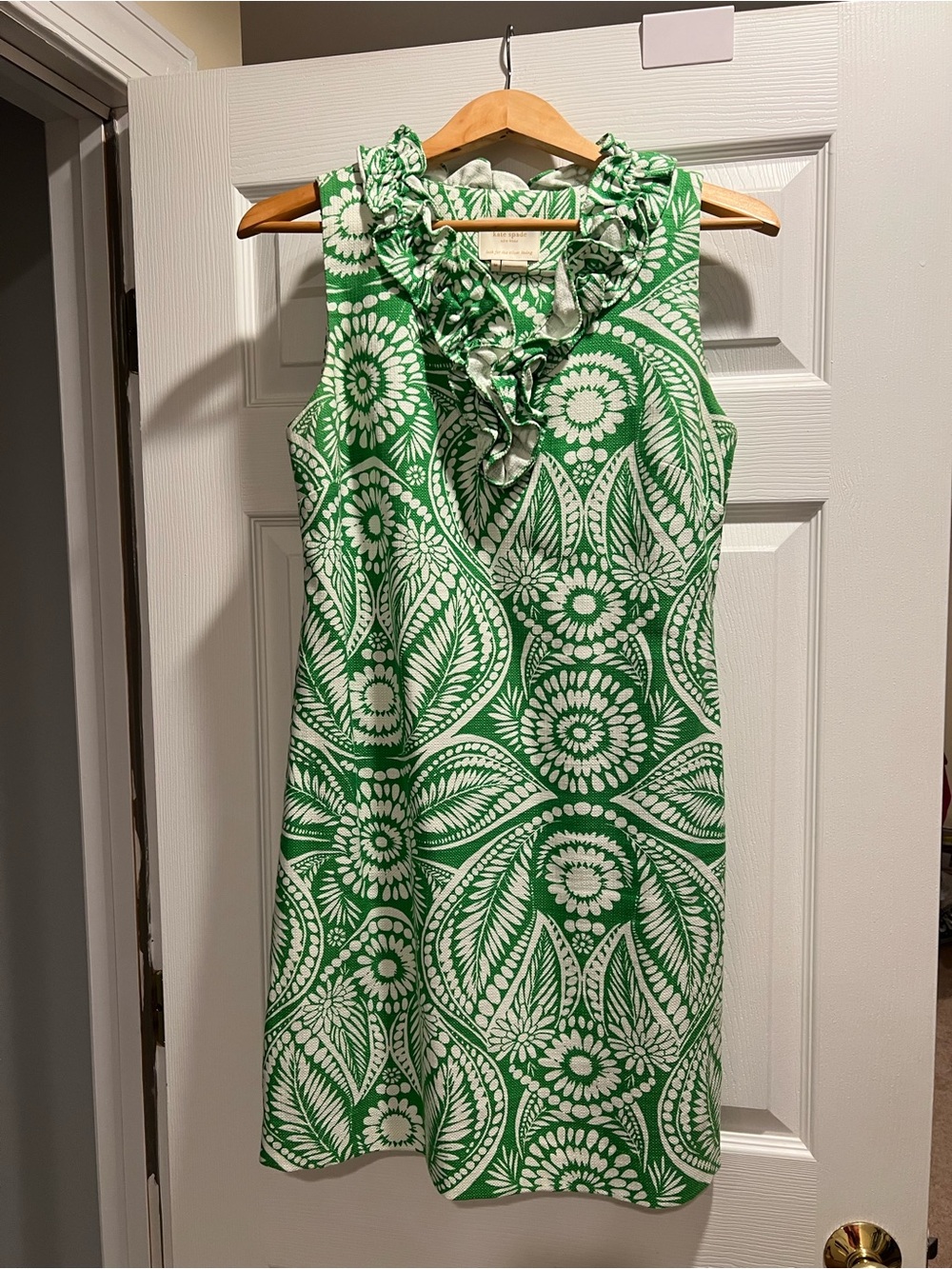 Kate Spade Green Floral Ruffle Neck Sleeveless Dress size M